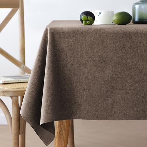 XXIUDEE Maschinenwaschbare Baumwoll-Leinen-Tischdecke, lichtechte Tischdecke für Küche, Esstisch, Party, Geburtstag, Picknick, Zuhause, Garten, Outdoor, einfarbig, 220 x 140 cm, Braun von XXIUDEE