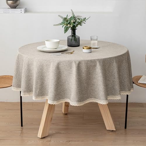 XXIUDEE Runde Tischdecke, waschbare Leinenstoff-Tischdecke für drinnen und draußen, Garten, Terrasse, Picknick, Küche, Geburtstagsparty, festliche Tischdekoration, einfarbig (Durchmesser 280 cm, Khaki XXIUDEE Runde Tischdecke, waschbare Leinenstoff-Tischdecke für drinnen und draußen, Garten, Terrasse, Picknick, Küche, Geburtstagsparty, festliche Tischdekoration, einfarbig (Durchmesser 280 cm, Khaki von XXIUDEE