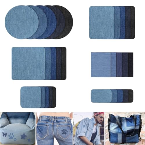 Jeans Flicken Zum Aufbügeln,30 Stück,Baumwolle Bügelflicken,Flicken Zum Aufbügeln,Jeans Kleidung Lochreparatur und Dekoration,Patches Zum Aufbügeln,Bügelflicken für Innen und Außen- 5 Blautöne von XXTTXX