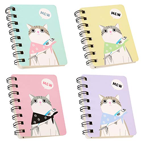 XYDZ 4-teiliges Notizbuch, Mini-Notizblock, Spiralbuch, kleines Taschenbuch, tragbar, mit Cartoon-Motiv, süße Katze von XYDZ