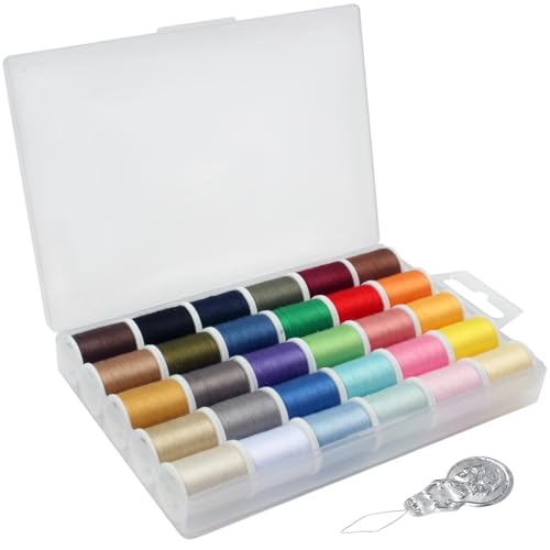 XYGK Handliches Polyester-Nähgarn-Set, 30 Farben, 45 m pro Spule, Allzweckgarn-Set mit Nadeleinfädler für Hand- und Maschinennähen, inklusive schwarzem und weißem Garn von XYGK
