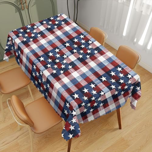 XYJFZL American Stars Tischdecke, rot-weiß-blau, kariert, patriotisch, rechteckig, Picknick-Tischdecke, Grill-Tischdecke, Polyester, für Küche, Kaffee, 132 x 178 cm, 4–6 Sitze von XYJFZL