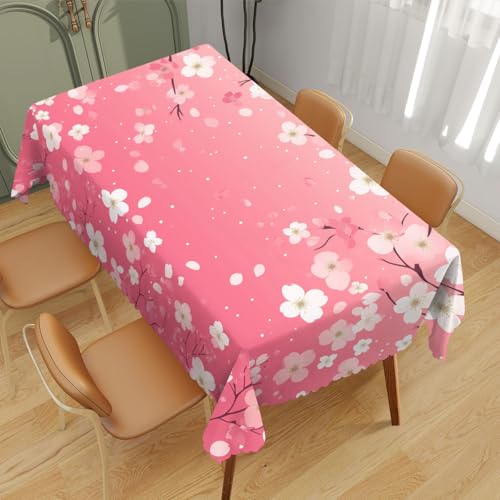 XYJFZL Tischdecke mit Kirschblütenmotiv, japanische rechteckige Küchentischabdeckung, längliche Tischdecke für Esstisch, Buffet, Partys, Terrasse, Camping, 132 x 178 cm, 4–6 Sitze von XYJFZL