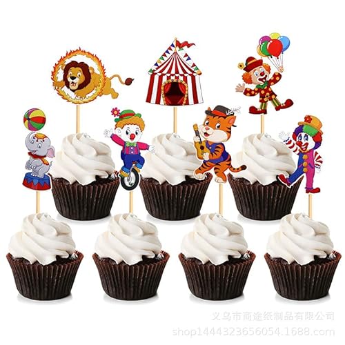 Zirkus Karneval Tortendeko Tortenaufsatz 21 Stück Zirkus Clown Cupcake Topper Zirkus Tier Löwe Cake Deko Kuchendekoration für Kinder Geburtstag Party Supplies von XYPNRTMP