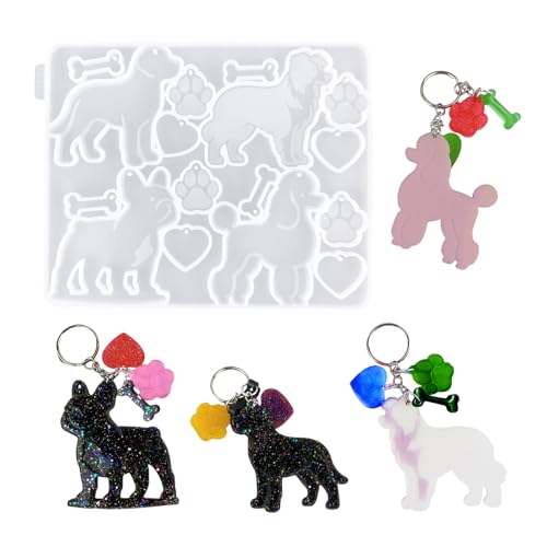 XYQHOAC Hunde-Schlüsselanhänger-Harz-Form, Bulldogge, Pudel, Schlüsselanhänger, Silikonform mit Loch, Hundeknochen, Pfote, Schlüsselanhänger, Epoxidharz, Anhängerform für Epoxidharz, DIY, Handwerk XYQHOAC Hunde-Schlüsselanhänger-Harz-Form, Bulldogge, Pudel, Schlüsselanhänger, Silikonform mit Loch, Hundeknochen, Pfote, Schlüsselanhänger, Epoxidharz, Anhängerform für Epoxidharz, DIY, Handwerk von XYQHOAC