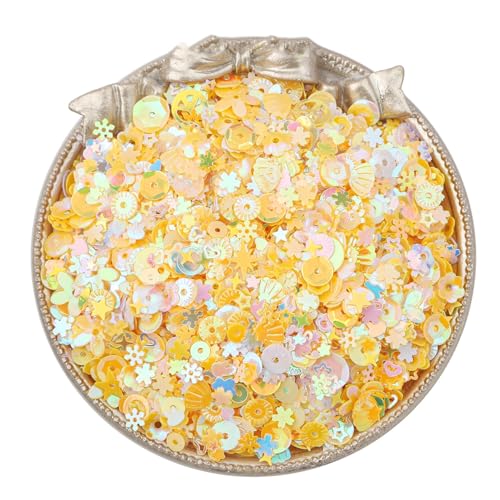 XYUERU Farbige Flache Pailletten, lose PVC-Pailletten mit Loch for Basteln, Sticken, Basteln, Verzierungen, Nähen, Dekoration(Yellow) von XYUERU