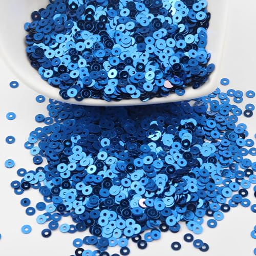 XYUERU Flache, runde Pailletten, 3–6 mm, lose PVC-Pailletten mit Loch for Selbermachen, Stricken, Nähen, Verzieren, Sticken, Basteln(Blue,6mm) von XYUERU