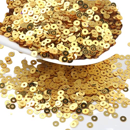 XYUERU Flache, runde Pailletten, 3–6 mm, lose PVC-Pailletten mit Loch for Selbermachen, Stricken, Nähen, Verzieren, Sticken, Basteln(Gold,4mm) von XYUERU