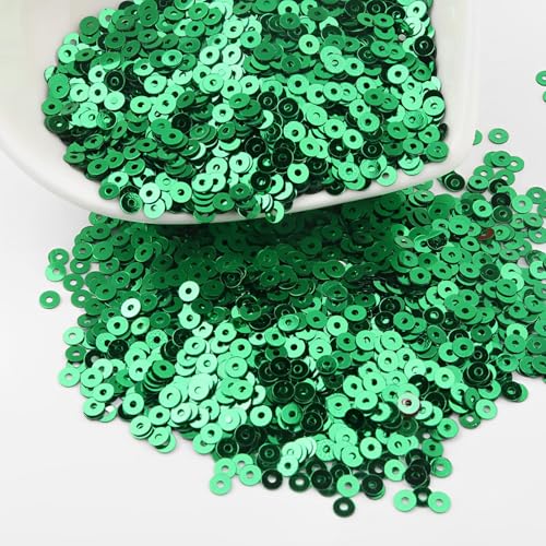 XYUERU Flache, runde Pailletten, 3–6 mm, lose PVC-Pailletten mit Loch for Selbermachen, Stricken, Nähen, Verzieren, Sticken, Basteln(Green,6mm) von XYUERU