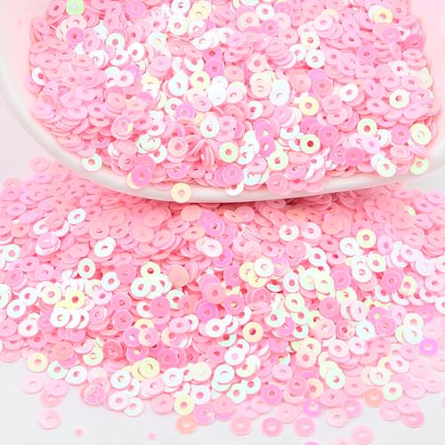 XYUERU Flache, runde Pailletten, 3–6 mm, lose PVC-Pailletten mit Loch for Selbermachen, Stricken, Nähen, Verzieren, Sticken, Basteln(Pink,6mm) von XYUERU