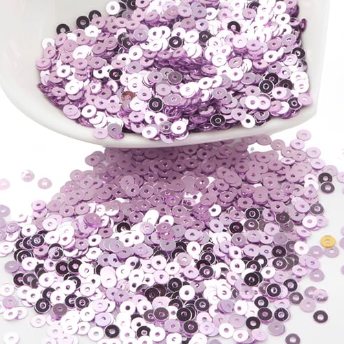 XYUERU Flache, runde Pailletten, 3–6 mm, lose PVC-Pailletten mit Loch for Selbermachen, Stricken, Nähen, Verzieren, Sticken, Basteln(Purple,6mm) von XYUERU