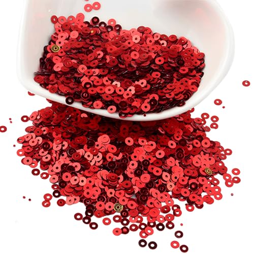 XYUERU Flache, runde Pailletten, 3–6 mm, lose PVC-Pailletten mit Loch for Selbermachen, Stricken, Nähen, Verzieren, Sticken, Basteln(Red,4mm) von XYUERU