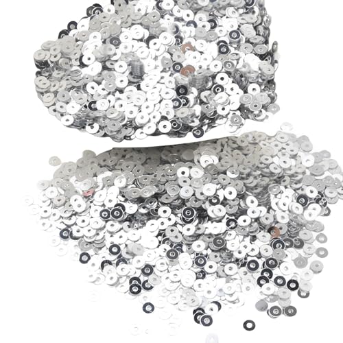 XYUERU Flache, runde Pailletten, 3–6 mm, lose PVC-Pailletten mit Loch for Selbermachen, Stricken, Nähen, Verzieren, Sticken, Basteln(Silver,6mm) von XYUERU