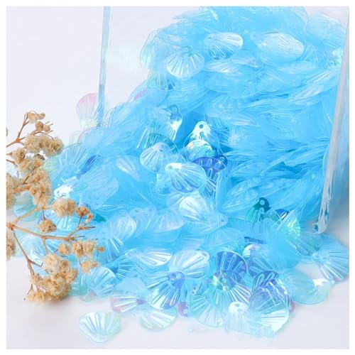 XYUERU Flache Pailletten in Muschelform, PVC-Applikation, glänzender Glitzer, mit Loch, lose Dekor-Paillette for Nähen, Dekoration, DIY-Kleidung, Zubehör, Partyzubehör(Blue) von XYUERU
