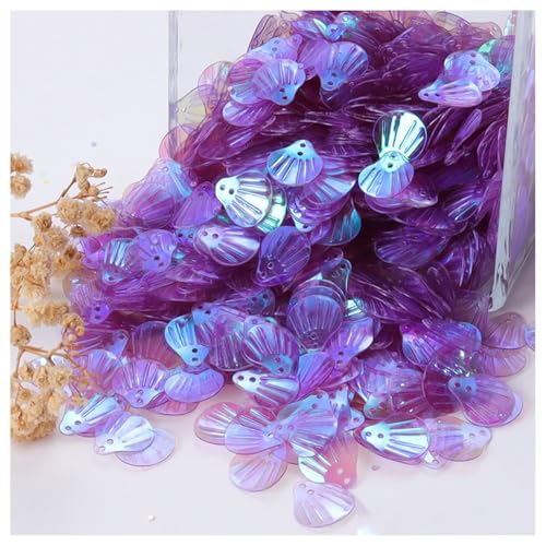 XYUERU Flache Pailletten in Muschelform, PVC-Applikation, glänzender Glitzer, mit Loch, lose Dekor-Paillette for Nähen, Dekoration, DIY-Kleidung, Zubehör, Partyzubehör(Purple) von XYUERU