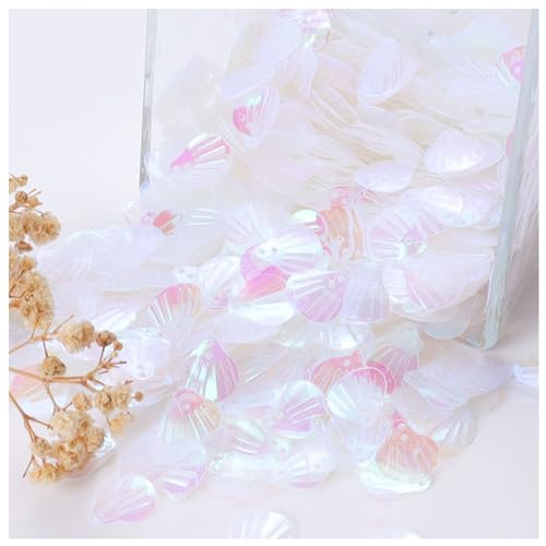 XYUERU Flache Pailletten in Muschelform, PVC-Applikation, glänzender Glitzer, mit Loch, lose Dekor-Paillette for Nähen, Dekoration, DIY-Kleidung, Zubehör, Partyzubehör(White) von XYUERU