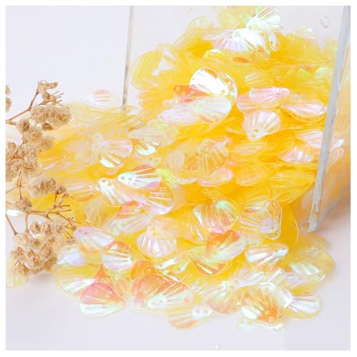 XYUERU Flache Pailletten in Muschelform, PVC-Applikation, glänzender Glitzer, mit Loch, lose Dekor-Paillette for Nähen, Dekoration, DIY-Kleidung, Zubehör, Partyzubehör(Yellow) von XYUERU