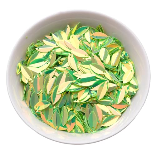 XYUERU Ovale gefaltete Pailletten, verfärbte Blatt-Pailletten mit Loch zur Schmuckherstellung, Ohrringe, Hochzeitskleidung, Stickapplikation(Green) von XYUERU