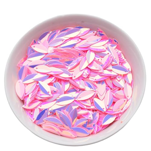XYUERU Ovale gefaltete Pailletten, verfärbte Blatt-Pailletten mit Loch zur Schmuckherstellung, Ohrringe, Hochzeitskleidung, Stickapplikation(Pink) von XYUERU