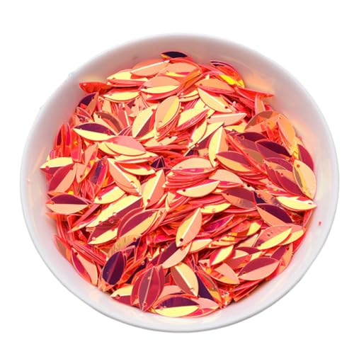 XYUERU Ovale gefaltete Pailletten, verfärbte Blatt-Pailletten mit Loch zur Schmuckherstellung, Ohrringe, Hochzeitskleidung, Stickapplikation(Red) von XYUERU