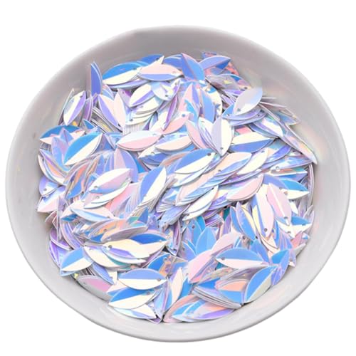 XYUERU Ovale gefaltete Pailletten, verfärbte Blatt-Pailletten mit Loch zur Schmuckherstellung, Ohrringe, Hochzeitskleidung, Stickapplikation(White) von XYUERU