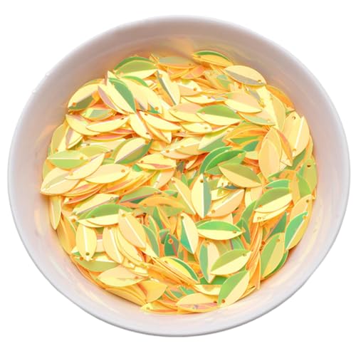 XYUERU Ovale gefaltete Pailletten, verfärbte Blatt-Pailletten mit Loch zur Schmuckherstellung, Ohrringe, Hochzeitskleidung, Stickapplikation(Yellow) von XYUERU