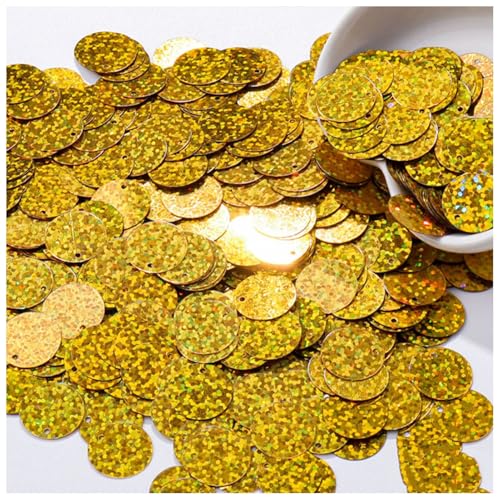 XYUERU Runde Pailletten for Basteln, runde, Flache, lose PVC-Pailletten mit Loch for Nähen von Hochzeitsbastelzubehör(Gold,8mm) von XYUERU