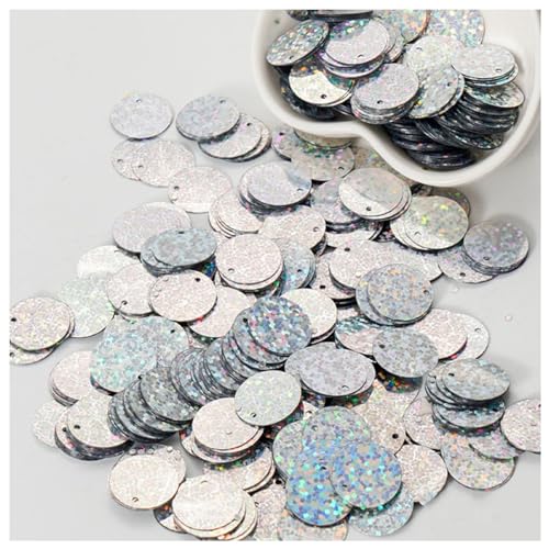 XYUERU Runde Pailletten for Basteln, runde, Flache, lose PVC-Pailletten mit Loch for Nähen von Hochzeitsbastelzubehör(Silver,25mm) von XYUERU