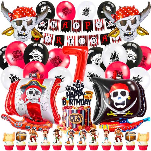 51 Pcs Piraten Kindergeburtstag Deko,Piratenschiff Geburtstag Luftballons Jungen,7 Jahr Piraten Geburtstagsdeko,Piratenparty Geburtstagsfeier Versorgungen von XYWOQS