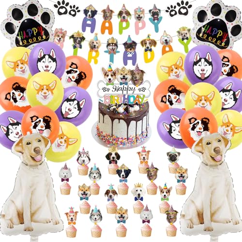 51 Stück Hund Deko Kindergeburtstag, Hund Geburtstag Luftballons,Tier Hund Geburtstag Deko,Junge Mädchen Hund Thema Geburtstag Kit mit Kuchen Topper Banner von XYWOQS