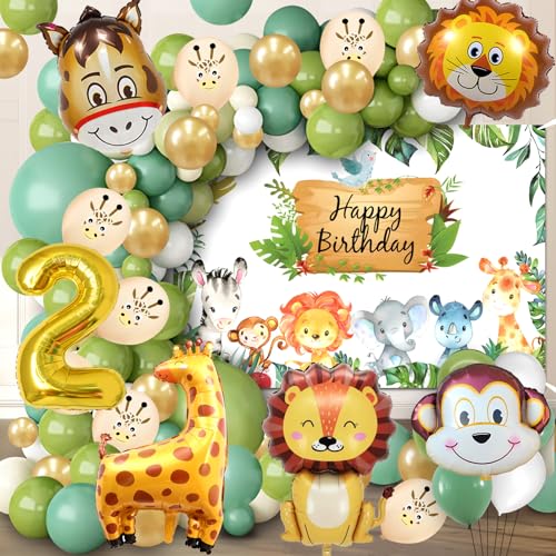 80 Stück Dschungel Geburtstag Deko 2 Jahr,Safari Geburtstagsdeko Luftballons Junge Mädchen,Waldtiere Kindergeburtstag Deko Ballons,Two Wild Geburtstag Deko von XYWOQS