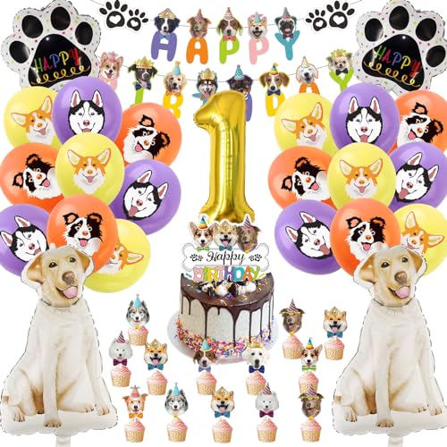 Hund Geburtstag Deko 1 Jahr, 52 Pcs Hund Deko Kindergeburtstag, Luftballons Geburtstag Hund, Haustiere Geburtstag Party Deko, Tiere Geburtstag Ballon Kit mit Banner Cake Topper von XYWOQS