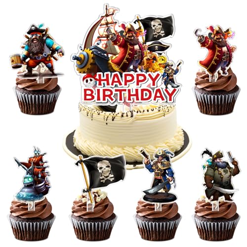 Piraten Kuchen Deko,7 Pcs Piraten Tortendeko,Piraten Deko Kindergeburtstag,Piraten Thema 3D Kuchen Cupcake Topper für Kinder Geburtstagdeko,Piratenparty,Baby Show von XYWOQS