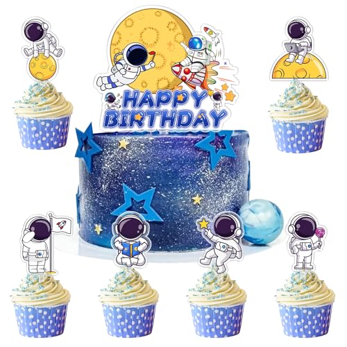 Astronaut Kuchen Deko,Astronaut Tortendeko Kindergeburtstag,Weltraum Cupcake Topper,Astronauten Space Thema Tortenaufleger fur Geburtstag Deko,Weltraum Party Deko von XYWOQS