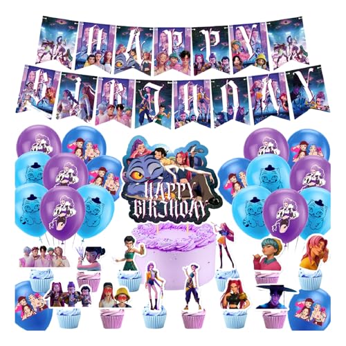 Huntrix Geburtstags Deko Huntrix Merch Kuchen Topper Cupcake Toppers Banner Party Dekorationen Zubehör für Kinder Fans von XYYYHTL