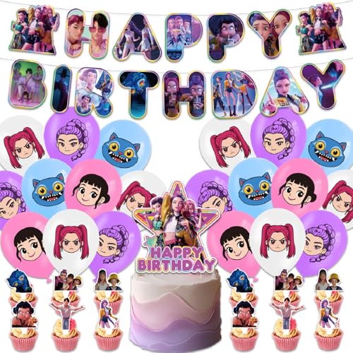 Huntrix Geburtstags Deko Huntrix Merch Kuchen Topper Cupcake Toppers Banner Party Dekorationen Zubehör für Kinder Fans von XYYYHTL