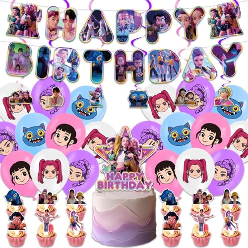 Huntrix Geburtstags Deko Huntrix Merch Kuchen Topper Cupcake Toppers Banner Party Dekorationen Zubehör für Kinder Fans von XYYYHTL