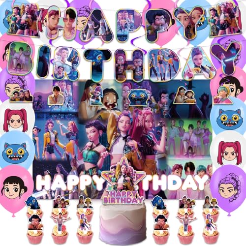 Huntrix Geburtstags Deko Huntrix Merch Kuchen Topper Cupcake Toppers Banner Party Dekorationen Zubehör für Kinder Fans von XYYYHTL