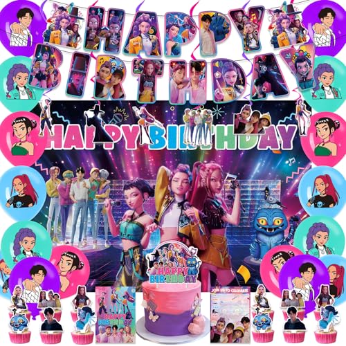 Huntrix Geburtstags Deko Huntrix Merch Kuchen Topper Cupcake Toppers Banner Party Dekorationen Zubehör für Kinder Fans von XYYYHTL