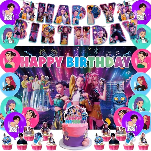 Huntrix Geburtstags Deko Huntrix Merch Kuchen Topper Cupcake Toppers Banner Party Dekorationen Zubehör für Kinder Fans von XYYYHTL