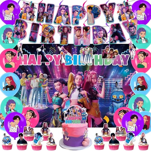 Huntrix Geburtstags Deko Huntrix Merch Kuchen Topper Cupcake Toppers Banner Party Dekorationen Zubehör für Kinder Fans von XYYYHTL