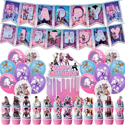 Kpop Demon Hunters Geburtstags Deko Huntrix Rumi Mira Zoey Jinu Saja Boys Kuchen Topper Cupcake Toppers Banner Party Dekorationen Zubehör für Kinder Fans von XYYYHTL