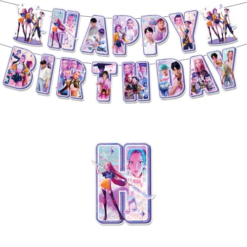 Kpop Demon Hunters Geburtstags Deko Huntrix Rumi Mira Zoey Jinu Saja Boys Kuchen Topper Cupcake Toppers Banner Party Dekorationen Zubehör für Kinder Fans von XYYYHTL