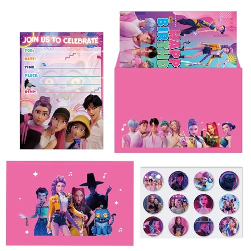 XYYYHTL 12*Kpop Einladung Card+12*Huntrix Umschlag+Kpop Stickers Rumi Mira Zoey Saja Boys Grußkarten Partys und Geschenkumschläge XYYYHTL 12*Kpop Einladung Card+12*Huntrix Umschlag+Kpop Stickers Rumi Mira Zoey Saja Boys Grußkarten Partys und Geschenkumschläge von XYYYHTL