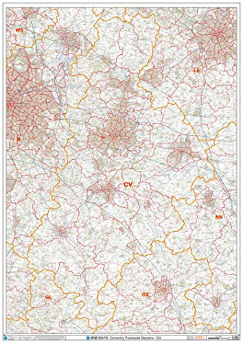 Coventry – CV – Postleitzahl-Wandkarte, kunststoffbeschichtet von XYZ Maps