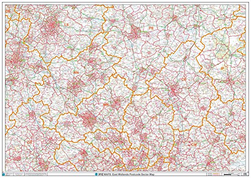 Postleitzahl Sektorkarte – (S7) – East Midlands – Wandkarte, kunststoffbeschichtet, 2 A (119 x 168 cm) von XYZ Maps