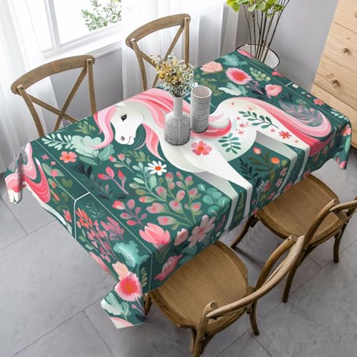 XZDLYY Tischdecke, weich, rechteckig, Einhorn mit rosa Haaren, 89 x 140 cm, für Esszimmer, Party, Picknick, Hochzeit, Brunch oder Buffet von XZDLYY