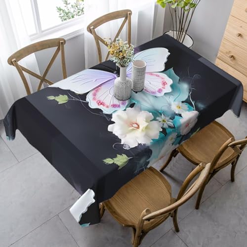 XZDLYY Tischdecke, weich, rechteckig, Motiv: Schmetterlinge, 89 x 140 cm, für Esszimmer, Party, Picknick, Hochzeit, Brunch oder Buffet, Weiß von XZDLYY