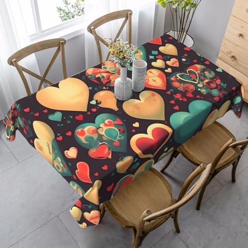 XZDLYY Tischdecke, weich, rechteckig, bunt, Herzen, 89 x 140 cm, für Esszimmer, Party, Picknick, Hochzeit, Brunch oder Buffet von XZDLYY