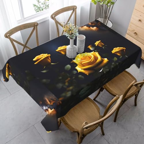 XZDLYY Tischdecke, weich, rechteckig, schöne gelbe Rosen, 89 x 140 cm, für Esszimmer, Party, Picknick, Hochzeit, Brunch oder Buffet von XZDLYY